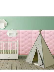 自粘式3D设计，优雅菱形图案装饰靠垫墙贴，适用于榻榻米床头板，柔软衬垫，黑白配色，适合卧室和客厅装饰，泡沫墙板，皮革包裹装饰防撞墙垫，卧室床头板墙面装饰，确保安全 - 彩色 - 查看 5