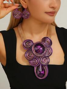 New Fashionable Aluminum Wire Turquoise Teardrop Elegant Vintage Boho Necklace - Multicolor - View 6