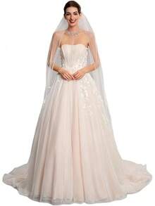 Pearl & Crystal Beaded Wedding Veil - 1 Tier Fingertip Bridal Veil With Elegant Beaded Edge, Soft Tulle - 118 inch - Trắng ngà - Xem 1