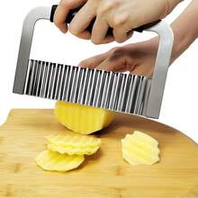 Heavy Duty Stainless Steel Wavy Potato Slicer, Wavy Cutting Chopping Tool With Wooden Handle, Suitable For Carrots & Vegetables - Multicolor - View 6