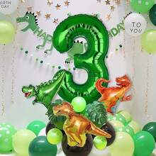 19 件绿色恐龙主题铝箔气球套装，生日、新年、周年派对装饰，生日气球 - 彩色 - 查看 16