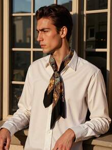 1pc New Satin Square Scarf For Men And Women 70*70cm Satin Floral Geometric Pattern, Elegant Retro Bohemian Style Headscarf, Fashionable And Versatile Neutral Square Scarf, Suitable For Daily And Casual Occasions, Can Also Be Used As A Holiday Gift