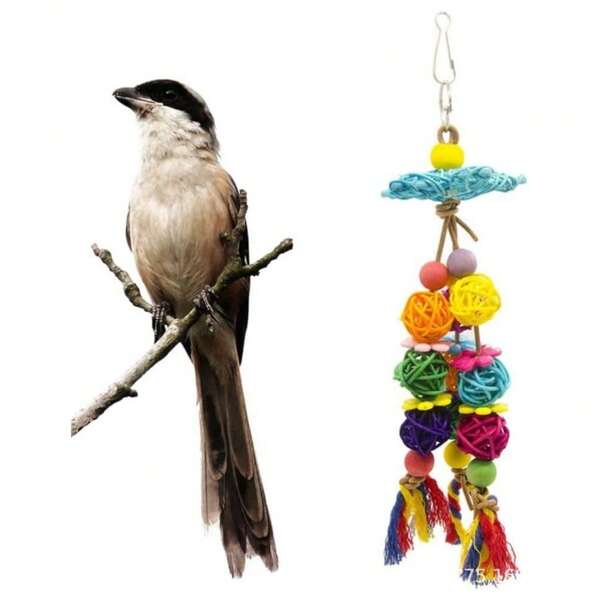 Random Color Parrot Toy Stand Perch, Parrot Swing Hanging Ring For Bird Cage, Tiger Skin Cockatiel Chewing Toy, Rattan Ball Grinding Teeth Interactive Toy, Bird Pet Supplies