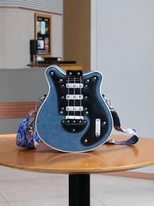 Túi đựng đàn guitar mini kiểu Mỹ Y2K Baddie Retro sáng tạo cá nhân hóa mới năm 2025, Túi đựng đàn guitar bass bất đối xứng, Túi đeo vai, Túi đeo chéo, Trang trí đinh tán xích Màu tương phản Túi đeo rộng dành cho cả nam và nữ (Kích thước nhỏ) - Màu xanh lam - Xem 3