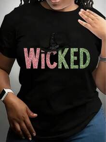 Witch WICKED 250G Women'S Plus Size Sweatshirt, For Halloween - Black - View 1