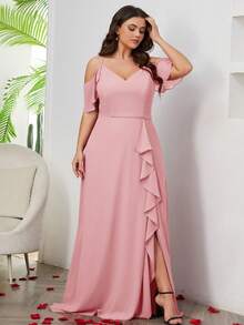 Women Plus Size Elegant Solid Color Party Elegant Mature Chiffon Twist Ruffle/Ruffle Pocket Wedding