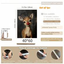 1pc Christmas Rudolph Painting Reindeer Print, Whimsical Deer Christmas, Red Nose Christmas Wall Art, Atmospheric Vintage Rudolph Poster, Rustic Artwork, Canvas Wall Art, Posters For Room, Home Decor, Room Decor Aesthetic, Room Decoration Stuff. Optional Frame Christmas Decorations - Multicolor - View 18