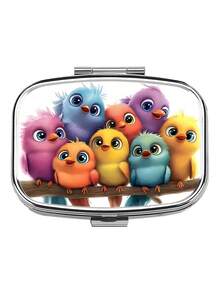 1pc Owl, Puppy, Fox, Cat Pattern Printed Square Pill Box, 2 Compartment Portable Pill Case For Pocket Or Wallet, Decorative Metal Medicine Vitamin Storage Box For Pocket, Wallet, Travel, Unique Gift - Multicolor - View 30