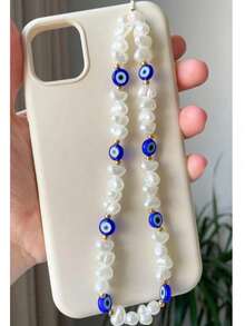 1 件恶魔之眼仿珍珠手机壳配件、手机带、无线耳机、相机挂绳吊坠（颜色随机） - 彩色 - 查看 6