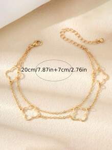 1pc Fashionable Minimalist Hollow Double-Layer Clover Anklet For Girl