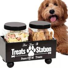 Farmhouse Storage Container - Wooden Organizer With 2 Plastic Jars - Stylish Black Design For Convenient Storage(Random Can Shape And Cans May Have Light Atscrches) - Multicolor - View 2