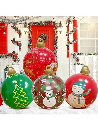 1pc,PVC Inflatable Christmas Balls, Inflatable Courtyard Decoration Balls, Suitable For Party Decoration Balloons, Christmas Tree Colorful Lantern Ball Decorations