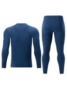 2pcs Men's Thermal Underwear Set, Crew Neck Top + Pants, Autumn/Winter