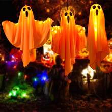3PCS Ghost Halloween Decorations Outdoo,Halloween Decor Scary Hanging Lighted Ghost For Front Door Porch Yard Tree Halloween Hanging Decorations Outdoor - Orange - View 3