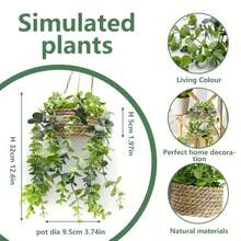 1/2PCS Artificial Eucalyptus Hanging Plant - 12.6 Inch Fake Greenery In Woven Basket, All-Season Home Decor For Living Room, Bedroom, Porch - Holiday Decor (Christmas, Halloween, Easter, Thanksgiving) - Indoor/Outdoor Use - màu xanh lá - Xem 3