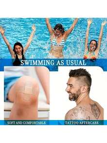 1卷自粘防水游泳绷带，透明纹身遮盖胶带，淋浴防护第二层皮肤胶带，防水防摩擦 - 透明 - 查看 6