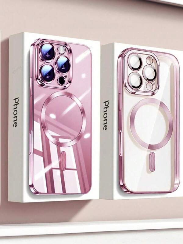 CTEGLODRIX Luxury Plating Magnetic Transparen Phone Case Compatible With IPhone 16 15 14 13 12 11 Pro Max Plus Lens Protect Magnetic Wireless Charging Clear TPU Cover Waterproof Shockproof Anti-Fall Scratch Resistant