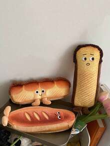 1pc卡通法棍面包造型文具盒时尚大容量学生铅笔盒短绒创意时尚文具盒校园必备 - 彩色 - 查看 2