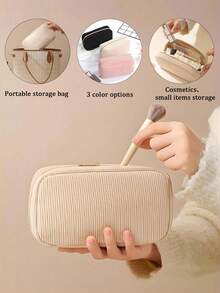 1 件灯芯绒纯色化妆包、拉链旅行化妆包、便携式化妆品收纳包、多功能收纳包、大容量唇彩收纳包、沙滩收纳包、可重复使用的旅行收纳包、宿舍必备品、返校收纳包、度假的完美选择、返校包、旅行必需品、暑期学校用品、化妆包、节日必需品 - 彩色 - 查看 9