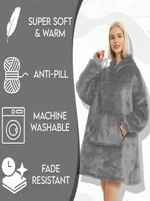 2pcs/1pc Wearable Blanket Hoodie For Adults, Oversized Wearable Pajamas With Big Pockets, Thick Warm Wearable Hooded Sweatshirt Blanket, Soft Plush Sweatshirt Hooded Popular Tops One Size Fits, Great Gift For Friends, Family On Christmas, New Year