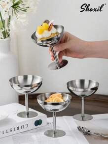 1/2/4/6/12pcs Stainless Steel Ice Cream Cups, Dessert Bowls, Round Footed Pudding Tray, Salad Fruit Yogurt Snack Candy Plate For Party/Wedding/Gathering/Ramadan - Silver - View 7