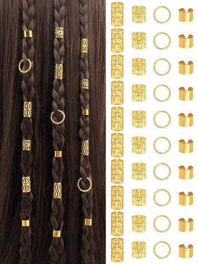 40PCS/Set Vintage Hollow Hair Rings Alloy Hair Cuff Hair Pins Loops Hair Accessories Summer Loc Hair Jewelry For Braids