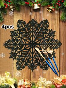 1/4/6pcs Christmas Snowflake PVC Gold Foil Placemats, Christmas Hotel Restaurant Decor Heat Insulation Non-Slip Table Mats, Suitable For Wedding Party, Valentine's Day, Holiday Celebration, Picnic, Birthday Banquet Table Decoration