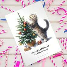 1 pieza Tarjeta de felicitación navideña australiana con sobre, 11cm X 16cm - Diseño encantador de gatos besándose con adornos festivos, ideal para amigos, familia y amantes de los gatos, tarjeta de celebración navideña conmovedora