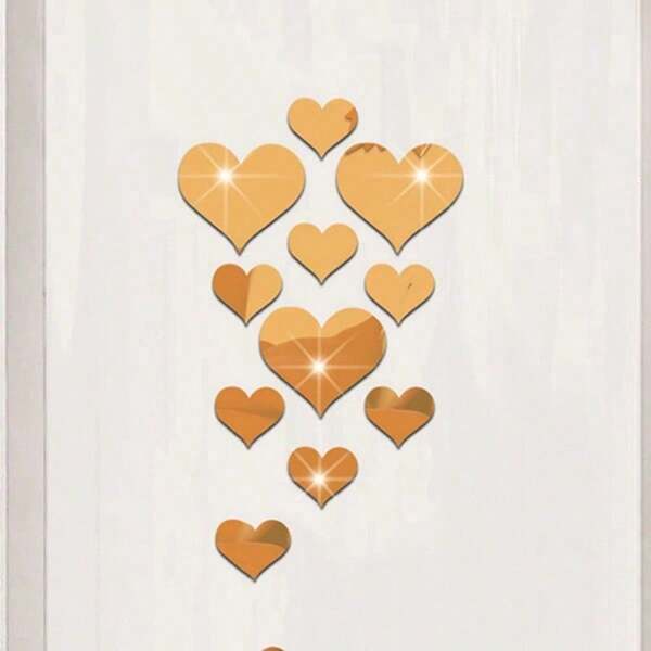 10pcs Heart-Shaped Mirror Wall Stickers, Decorative Background Wall, Acrylic Mirror, 3D Heart-Shaped Home Decoration