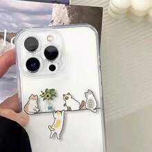 Funda de teléfono a prueba de golpes, funda de teléfono simple y linda con fondo transparente, adorable ilustración de gato y girasol - compatible con iPhone 16, 15, 14, 13, 12, 11 Pro Max, XS, XR, funda de teléfono suave, ligera y ajustada a prueba de golpes - 1 pieza - Ver 1