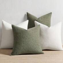 Set Of 2 Dark Sage Pillow Covers 22 X 22 Inch, Farmhouse Boho, Decorative Throw Pillow Covers, Linen Cushion Covers Sofa Couch, Modern Rustic Decor - Ivory and Moss Green - View 1