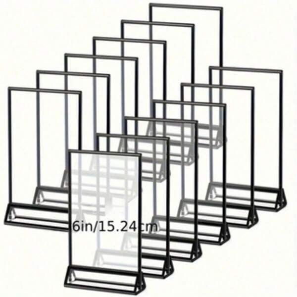 2/4/6pcs Black Acrylic 4x6" Photo Frame With Vertical Stand - Wedding Table Number Holder, Decorative Sign Display For Events/Parties