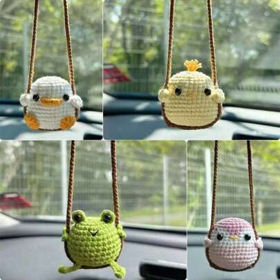 Easypie Selection 1PC Handmade Crochet Animal Car Charm - 3D Swinging Pendant For Rearview Mirror, Cute Interior Decor For Cars & Home