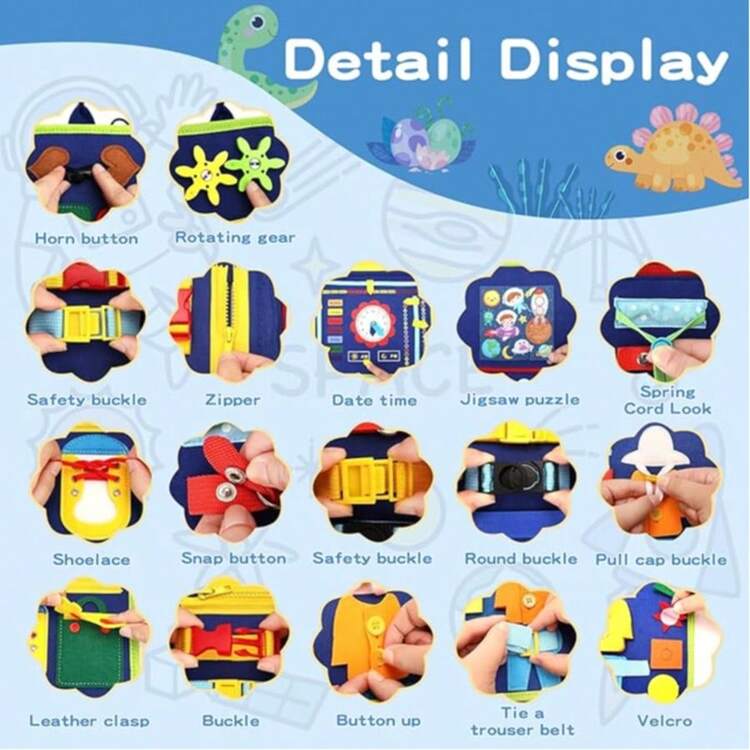 感官技能锻炼忙碌板，数字，天气，动物，颜色，穿衣技巧，耐用设计，易于携带，锻炼手指精细运动技能，万圣节和圣诞节的完美礼物 - 彩色 - 查看 3