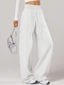 VUTRU 高腰带口袋休闲哈伦裤，阔腿裤，适合日常街头穿着，秋冬季紧身裤 - 淺灰色 - 查看 3