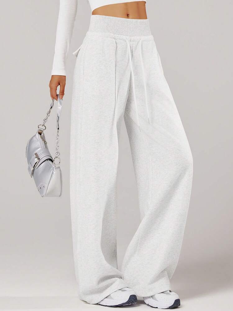 VUTRU High Waist Pocketed Casual Harem Pants, Wide Leg Trousers For Everyday Street Wear, Autumn/Winter Tights - Light Grey - View 3