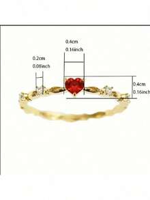 1pc Minimalist Heart Design Engagement Ring, Suitable For Daily Wear - 金色 - 查看 3