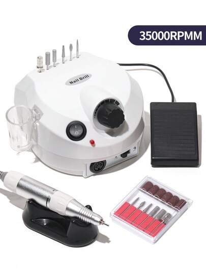 专业电动指甲钻机刀套装指甲胶抛光机沙龙设备强力抛光工具 35000RPM 电动指甲钻机修甲修脚专业美甲车床低噪音刀头指甲锉套装