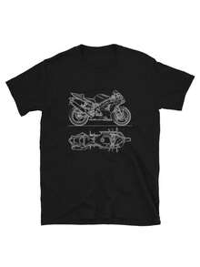 ZX6R Motorcycle Blueprint Men'S Tee - Sportbike Enthusiast Shirt For Men - 黑色 - 查看 1
