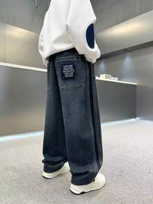 The New Autumn Style Boys Jeans Are Suitable For Teenage Boys' Daily Wear, Loose And Casual, Suitable For Autumn And Winter. - 藏蓝色 - 查看 1