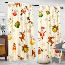 2 Stücke Weihnachts-Schneemann & Tier-Muster Vorhänge - 2 Paneele, Polyesterstoff, halbtransparentes modernes Design, Schlafzimmer & Wohnzimmer Dekor Rollfalten Vorhänge, maschinenwaschbar