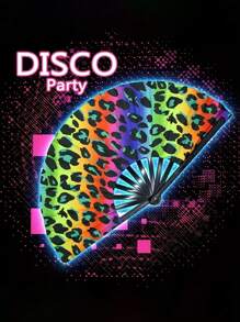 13 Inch Fluorescent Folding Fan - Glow-In-The-Dark Gothic Sun & Moon Constellation Design, Vibrant Rainbow & Leopard Print Fan,Large Black PP Material For Halloween, Raves, Clubs, Concerts, Themed Parties, Cosplay, Costume Props, Gifts, And Dance Events, Halloween Decorations, Without Battery