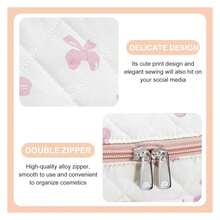 Makeup Bag For Women 3PCS, Quilted Cotton Cosmetic Bag Set, Large Travel Makeup Organizer With Bow, Floral Toiletry Pouch For Gifts - 如圖962 - 查看 6