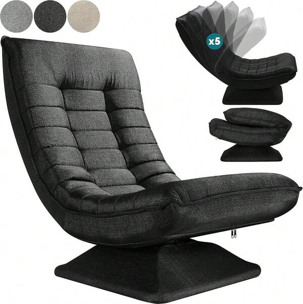 Casaria® Sessel verstellbare Rückenlehne 360° Drehbar Klappbar 150kg Belastbarkeit 60x105x87cm Gepolstert Wohnzimmer Gaming Relax Boden Lounge Sessel Schwarz
