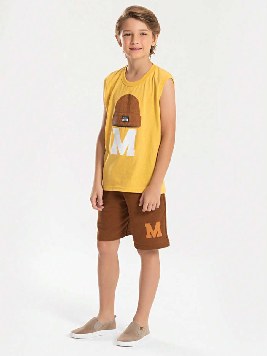 Summer Set For Boys: Tank Top And Bermuda Shorts With Hat M - 黃色 - 查看 1