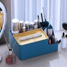 Organizador de Escritorio de Secciones - Caja de Pañuelos Multifuncional con Soporte para Control Remoto, Almacenamiento de Plástico para Sala de Estar, Cocina y Oficina - Azul - Ver 11