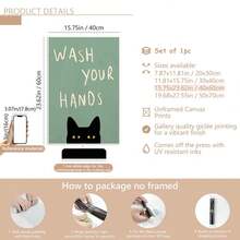 1pc Fun Cat Art Print - 'Please Wash Your Hands' Bathroom & Toilet Decor, Wall Art For Home, Office, Cafe, Perfect Room Decor,Suitable For Home Decor,Room Decor,Bedroom Decor,Living Room Decoration,Bathroom Decor,Wall Decor,Optional Wall Art With Frame