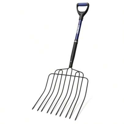 CGRENT 10Tine Mulch Fork With Blue Fiberglass Handle Bedding Fork Pitch Fork For Mulch Hay And Gardening 45Inch