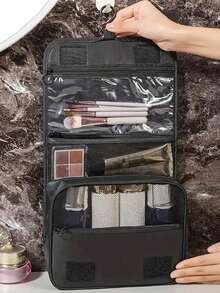 1pc Waterproof Travel Makeup Bag, Hanging Toiletry Bag, Double Layer Cosmetic Organizer Bag, Large Capacity Bathroom Toiletry Bag, Multi-Functional Travel Toiletry Bag, Portable PVC Cosmetic Bag, Holiday Ladies Beach Bag, Travel Bag, With Hook, Double Layer, PVC, Waterproof, Large Capacity, Suitable For Outdoor Travel, Business Trip, Home Storage, Travel, Holiday Outing, Party, Travel Essentials, Cruise Essentials, Holiday Essentials, Back To School Toiletry Bag, Bedroom Decor, Holiday Gift, Birthday Gift, Minimalist Design