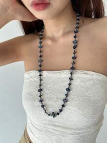 1 件复古百搭手工天然贝壳和水晶串珠长项链，可与毛衣搭配 - 彩色的 - 查看 11